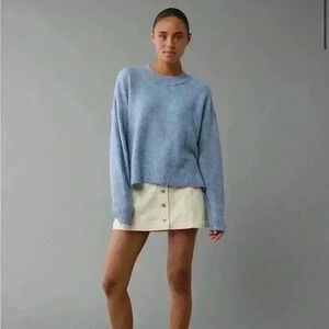 NWT American Eagle Blue Chunky Knit Crewneck Oversized Sweater Size Small